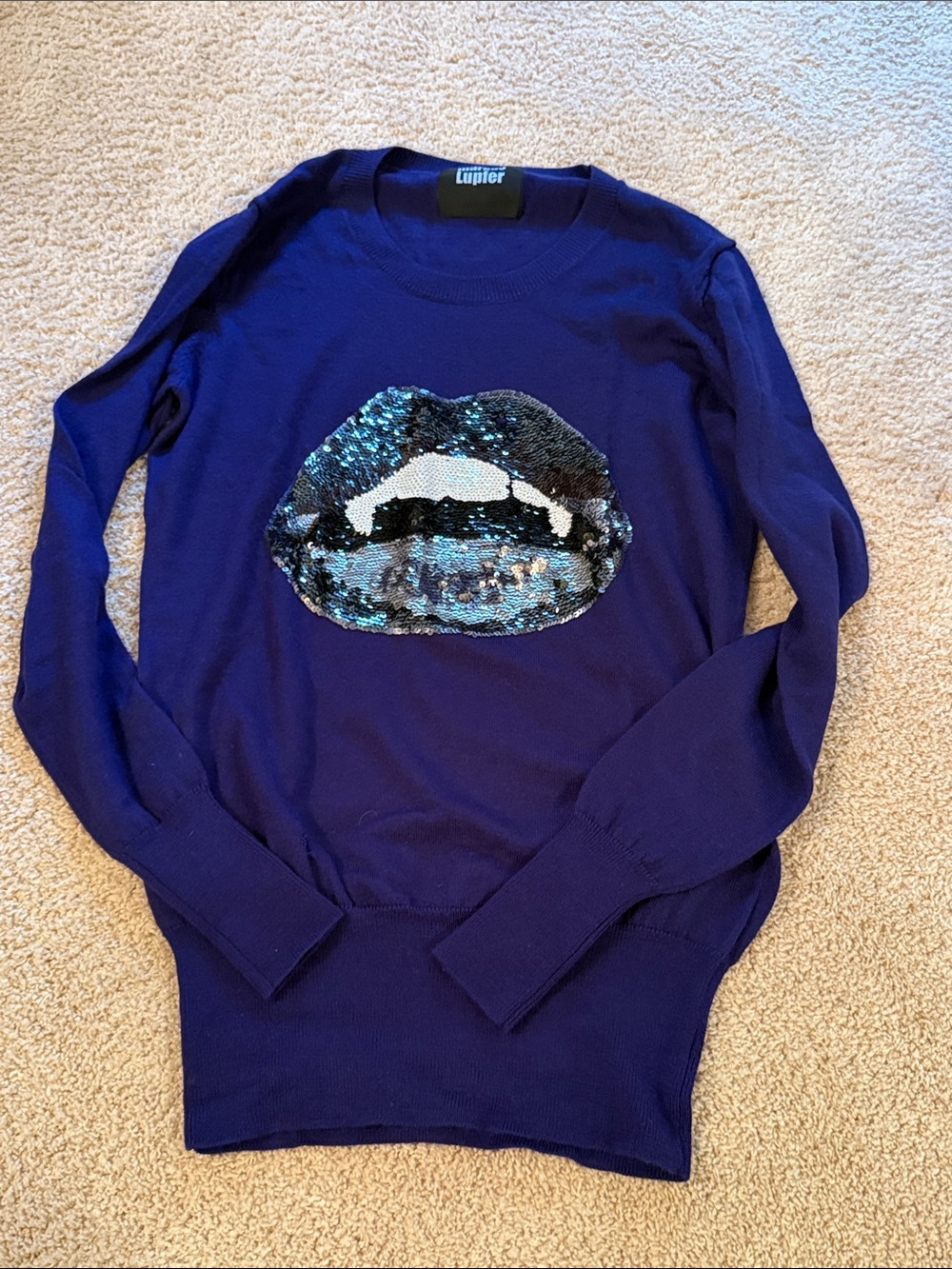 Markus Lupfer Sequin Vampire Lip Crewneck Sweater - Royal Blue
